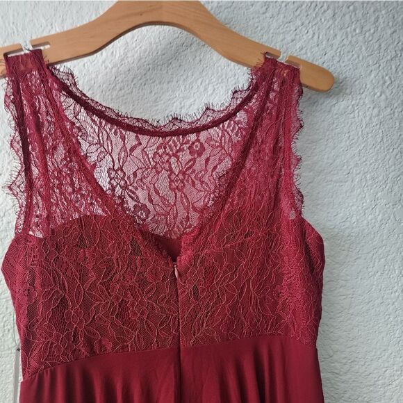 Lulu's Divine Evening Burgundy Lace Chiffon Maxi Dress Sz M Formal Wedding Party - Picture 9 of 16